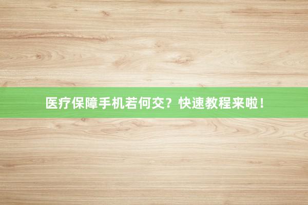 医疗保障手机若何交？快速教程来啦！